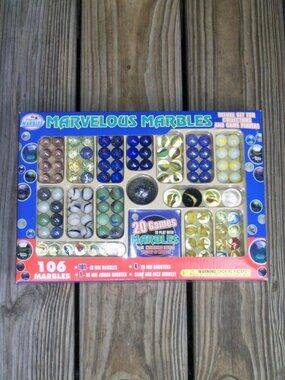 New Vintage 1997 Marvelous Marbles 106 Pieces with Game Book & Shooters